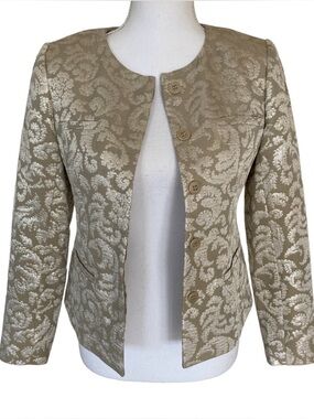 Theory NWT Women’s Vintee Antiqued Jacquard Metallic Jacket Party Silver Size 0